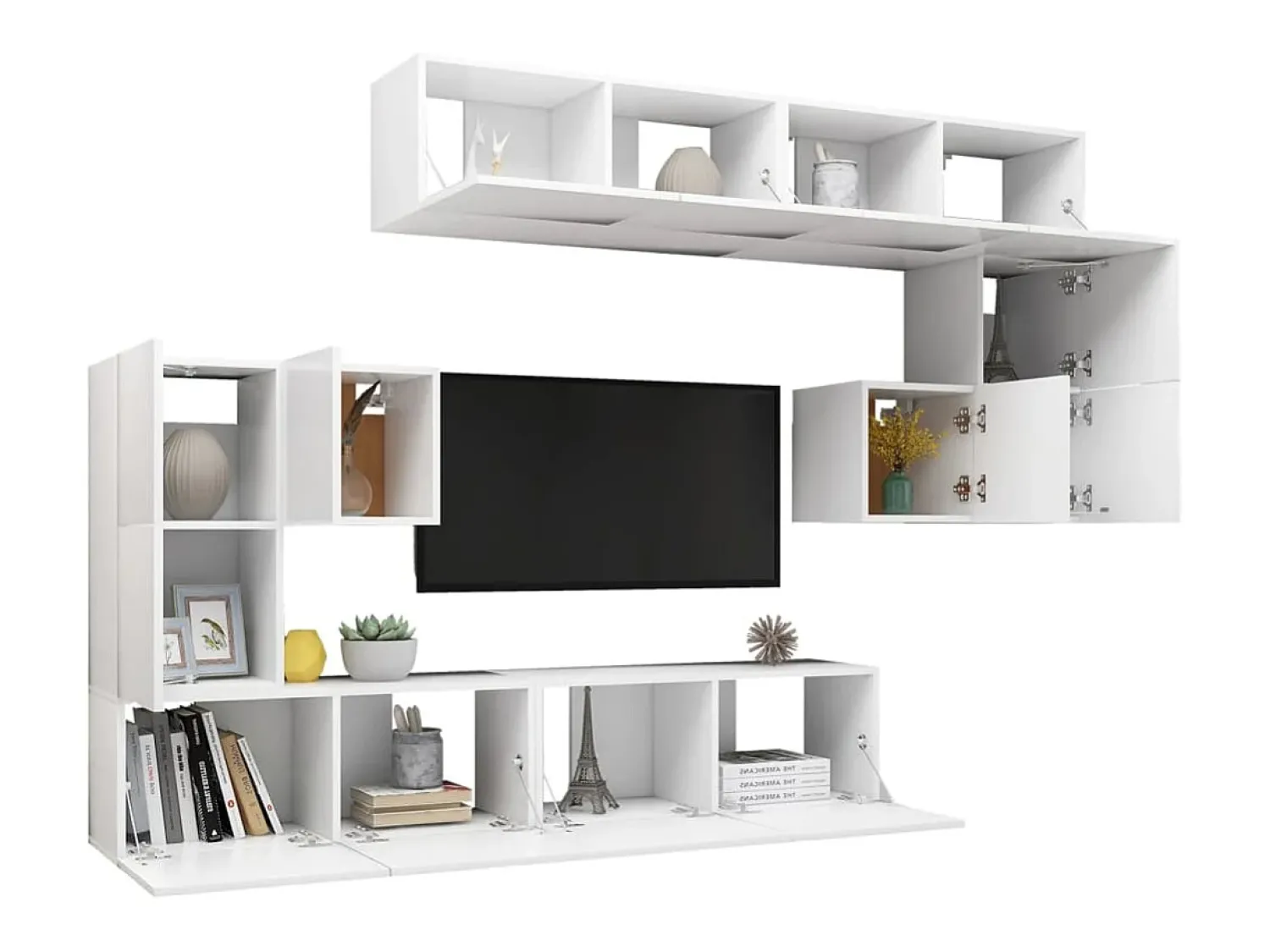 8 pcs conjunto de móveis de TV derivados de madeira PT381707 Branco