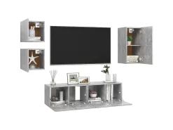 5 pcs conjunto de móveis de TV derivados madeira cinza cimento PT458538^ Móvel De Tv