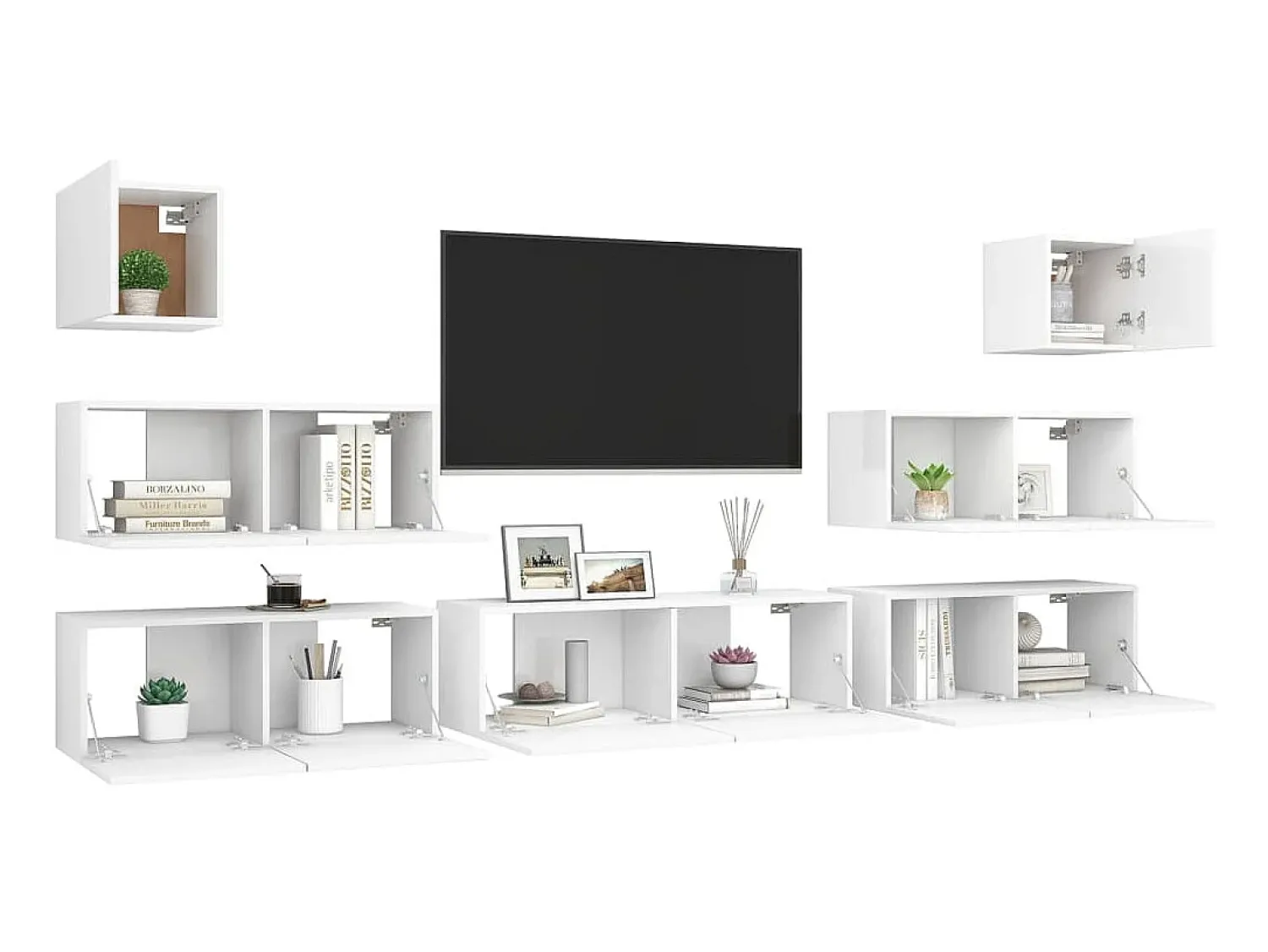 Móvel De Tv* 7 pcs conjunto de móveis de TV derivados de madeira PT346353 Branco
