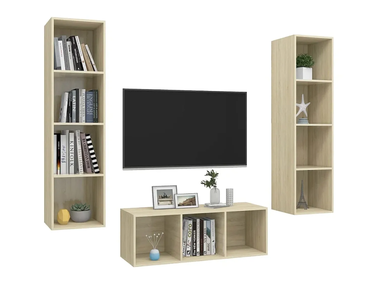 Móvel De Tv| 3 pcs conjunto de móveis de TV contraplacado carvalho sonoma PT400202 Castanho