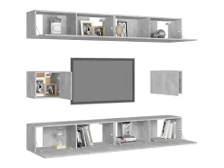 Best 6 pcs conjunto de móveis de TV derivados madeira cinza cimento PT866773 Cinzento