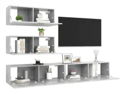 Móvel De Tv| 4 pcs conjunto de móveis de TV derivados madeira cinza cimento PT650030 Cinzento