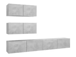 Móvel De Tv| 4 pcs conjunto de móveis de TV derivados madeira cinza cimento PT650030 Cinzento