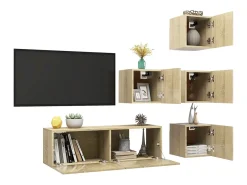 Best 5 pcs conjunto de móveis TV derivados madeira carvalho sonoma PT898196 Castanho