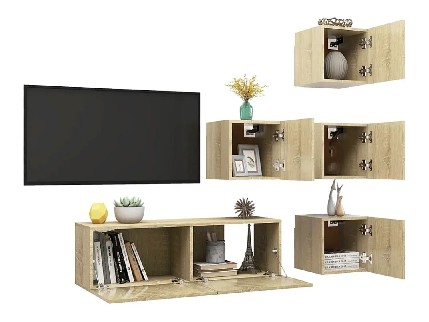 Best 5 pcs conjunto de móveis TV derivados madeira carvalho sonoma PT898196 Castanho
