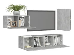 Móvel De Tv* 4 pcs conjunto de móveis TV derivados madeira cimento PT689083 Cinzento