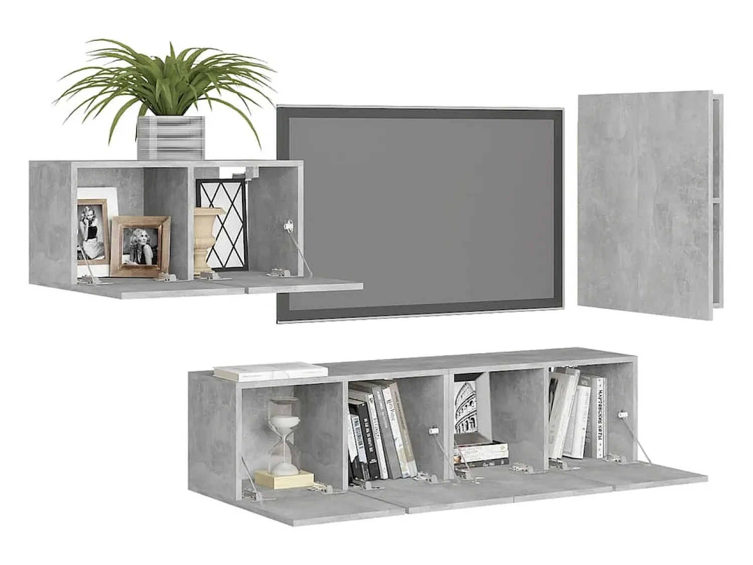 Móvel De Tv* 4 pcs conjunto de móveis TV derivados madeira cimento PT689083 Cinzento