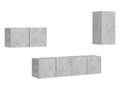 Móvel De Tv* 4 pcs conjunto de móveis TV derivados madeira cimento PT689083 Cinzento