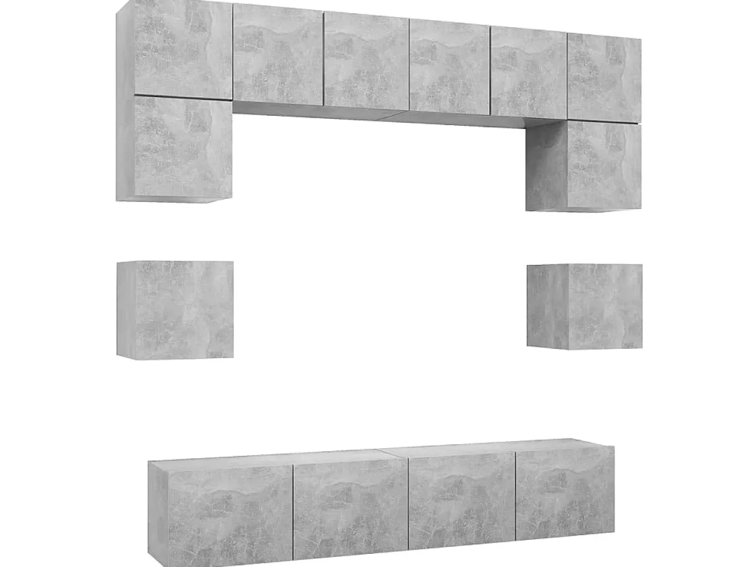 Móvel De Tv| 8 pcs conjunto de móveis TV derivados madeira cimento PT365267 Cinzento