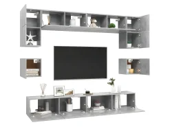 Móvel De Tv| 8 pcs conjunto de móveis TV derivados madeira cimento PT302026 Cinzento