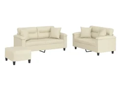 Sofá|vidaxl 3 pcs conjunto de sofás com almofadas couro artificial Creme