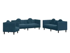 New vidaxl 3 pcs conjunto de sofás com almofadas veludo Azul