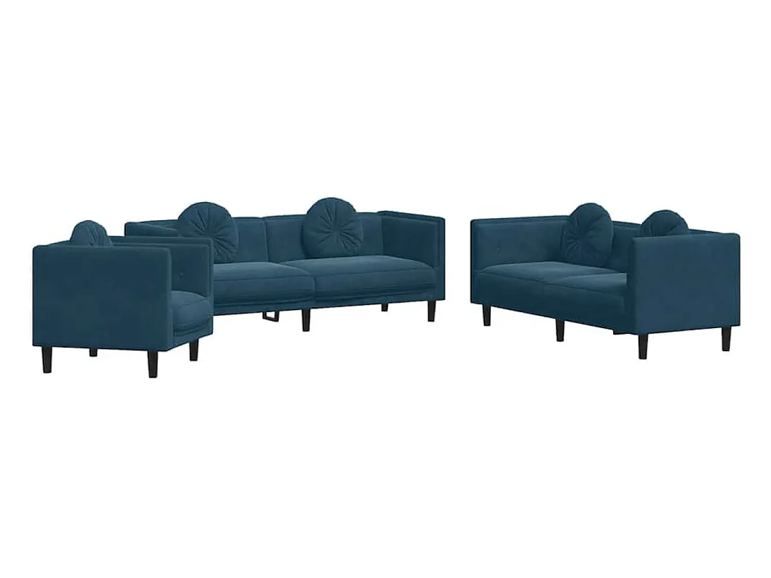 New vidaxl 3 pcs conjunto de sofás com almofadas veludo Azul