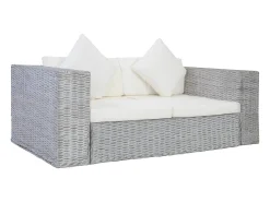 vidaxl 2 pcs conjunto de sofás com almofadões vime natural^ Sofá