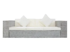 vidaxl 2 pcs conjunto de sofás com almofadões vime natural^ Sofá