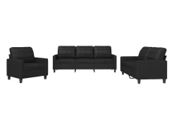 Best vidaxl 3 pcs conjunto de sofás com almofadões couro artificial Preto