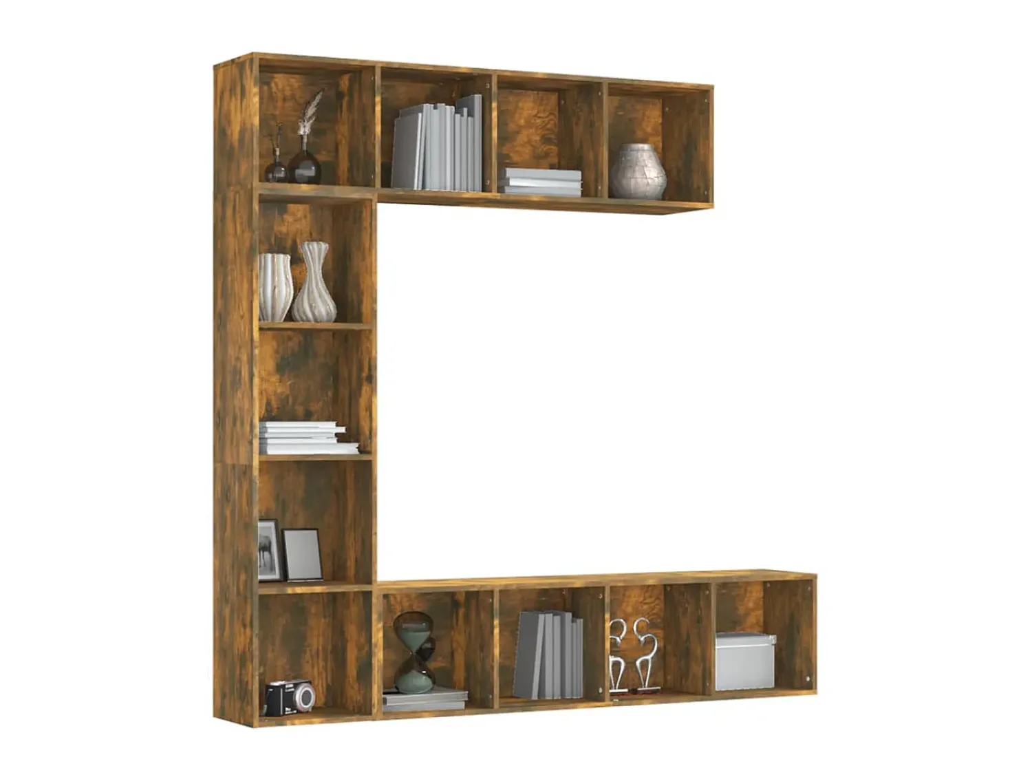 3 pcs conjunto estante/móvel TV 180x30x180 cm carvalho fumado PT355736^ Biblioteca