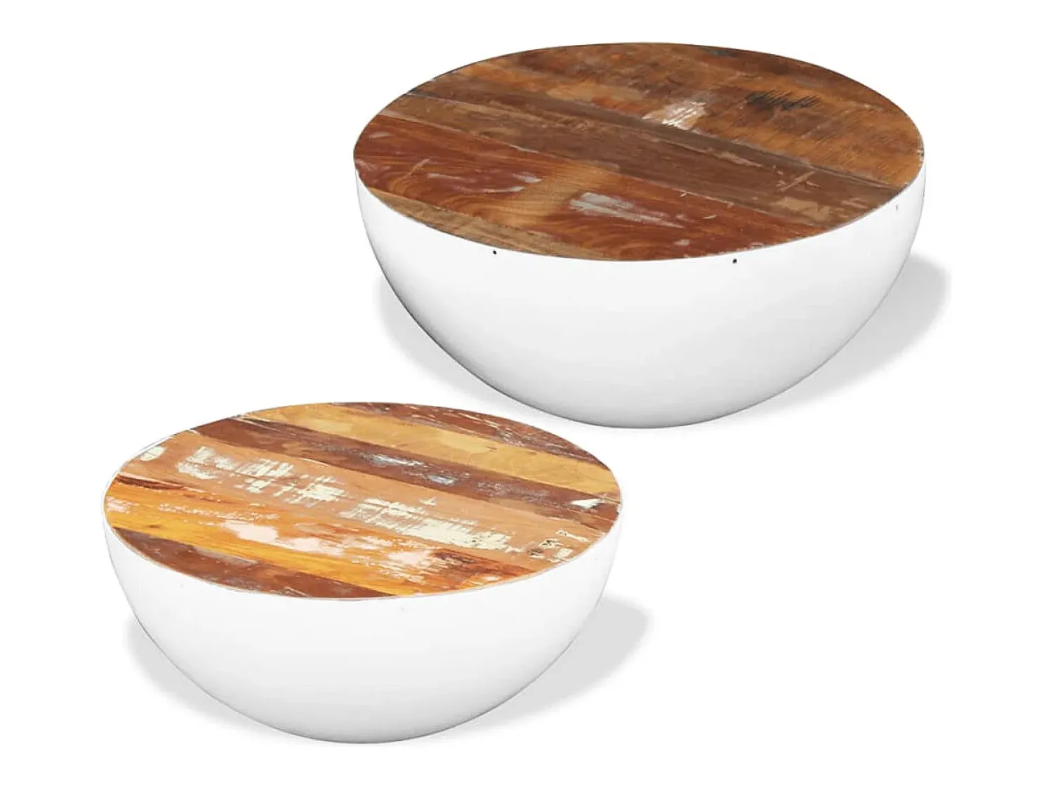 Mesa De Centro|vidaxl 2 pcs conjunto mesas centro formato tigela madeira reciclada Branco