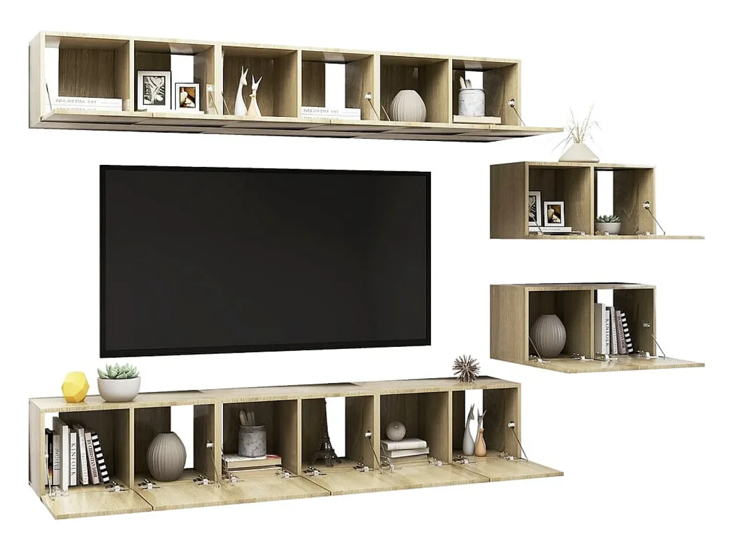 Móvel De Tv* 8 pcs conjunto móveis de TV derivados madeira carvalho sonoma PT510897 Castanho