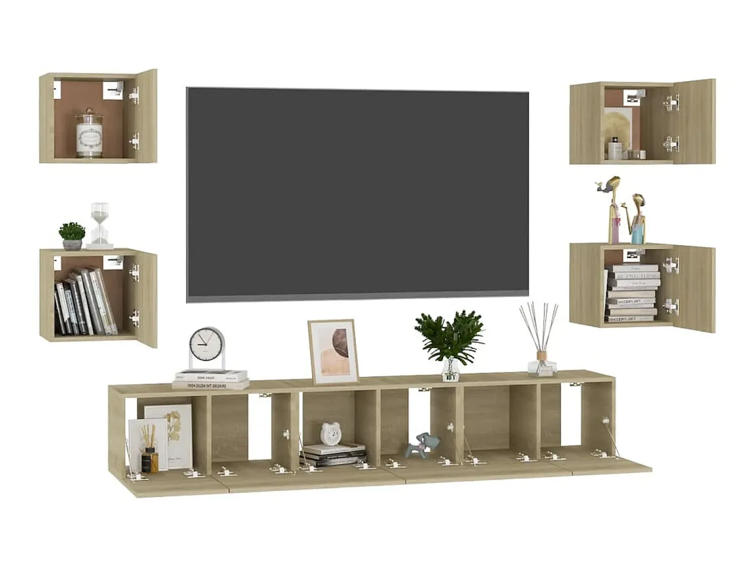 7 pcs conjunto móveis de TV derivados madeira carvalho sonoma PT874236^ Móvel De Tv