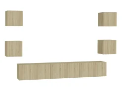 7 pcs conjunto móveis de TV derivados madeira carvalho sonoma PT874236^ Móvel De Tv