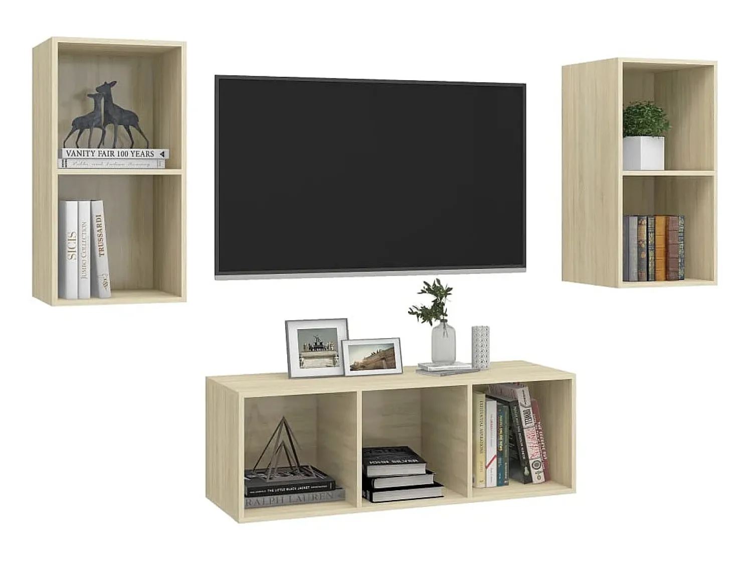 3 pcs conjunto móveis de TV derivados madeira carvalho sonoma PT674144^ Móvel De Tv