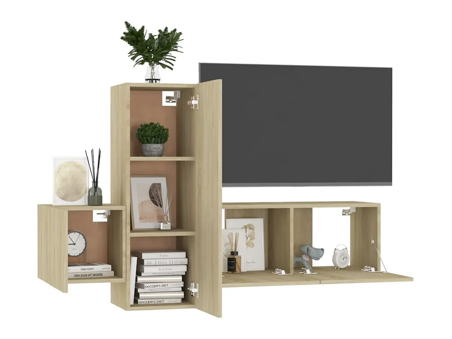 Móvel De Tv* 3 pcs conjunto móveis de TV derivados madeira carvalho sonoma PT492350 Castanho