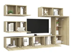 6 pcs conjunto móveis de TV derivados madeira carvalho sonoma PT871443^ Móvel De Tv