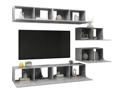 Móvel De Tv* 6 pcs conjunto móveis de TV derivados madeira cimento PT462926 Cinzento