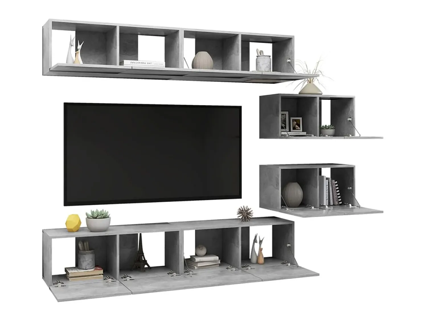 Móvel De Tv* 6 pcs conjunto móveis de TV derivados madeira cimento PT462926 Cinzento