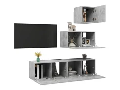 Best 4 pcs conjunto móveis de TV derivados madeira cimento PT545587 Cinzento