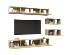 Móvel De Tv| 6 pcs conjunto móveis de TV derivados madeira carvalho sonoma PT242998 Castanho