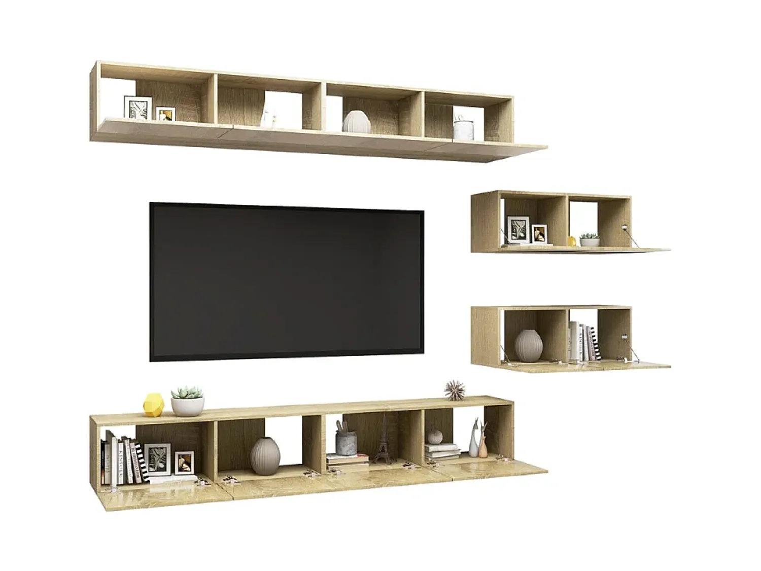Móvel De Tv| 6 pcs conjunto móveis de TV derivados madeira carvalho sonoma PT242998 Castanho