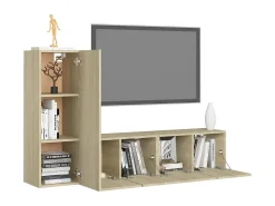 Móvel De Tv* 3 pcs conjunto móveis de TV derivados madeira carvalho sonoma PT115597 Castanho