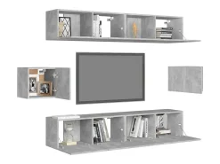 Móvel De Tv* 6 pcs conjunto móveis de TV derivados madeira cimento PT769923 Cinzento