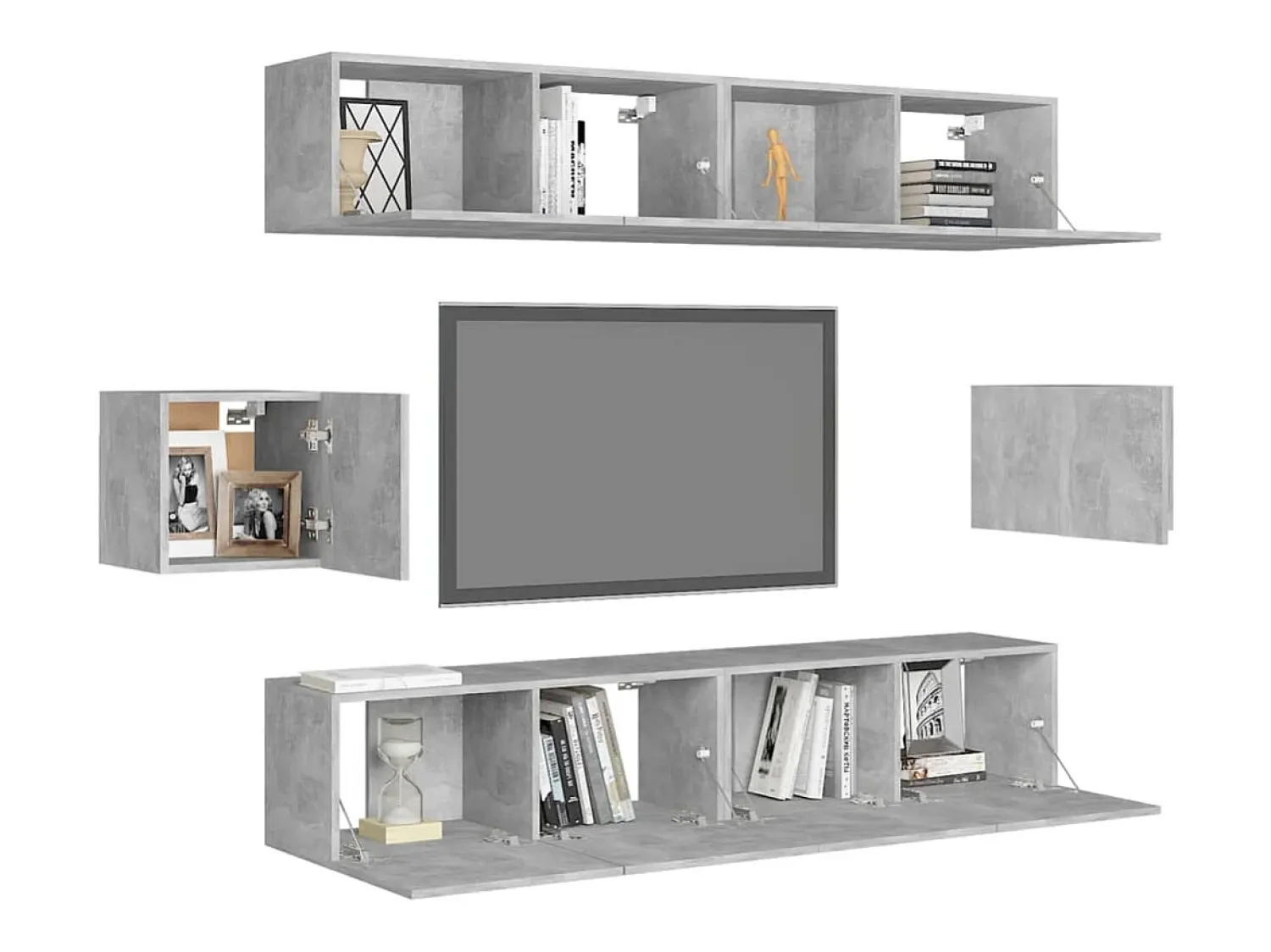 Móvel De Tv* 6 pcs conjunto móveis de TV derivados madeira cimento PT769923 Cinzento