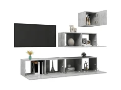 Sale 4 pcs conjunto móveis de TV derivados madeira cimento PT568150 Cinzento