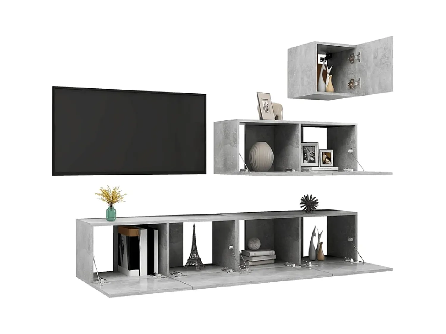 Sale 4 pcs conjunto móveis de TV derivados madeira cimento PT568150 Cinzento