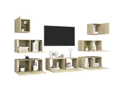 7 pcs conjunto móveis de TV derivados madeira carvalho sonoma PT216107^ Móvel De Tv