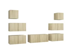 7 pcs conjunto móveis de TV derivados madeira carvalho sonoma PT216107^ Móvel De Tv