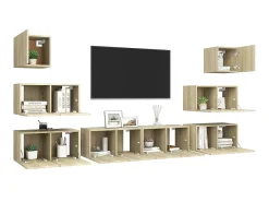 Outlet 8 pcs conjunto móveis de TV derivados madeira carvalho sonoma PT730562 Castanho