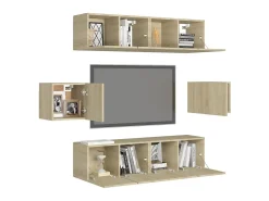 Móvel De Tv| 6 pcs conjunto móveis de TV derivados madeira carvalho sonoma PT175029 Castanho