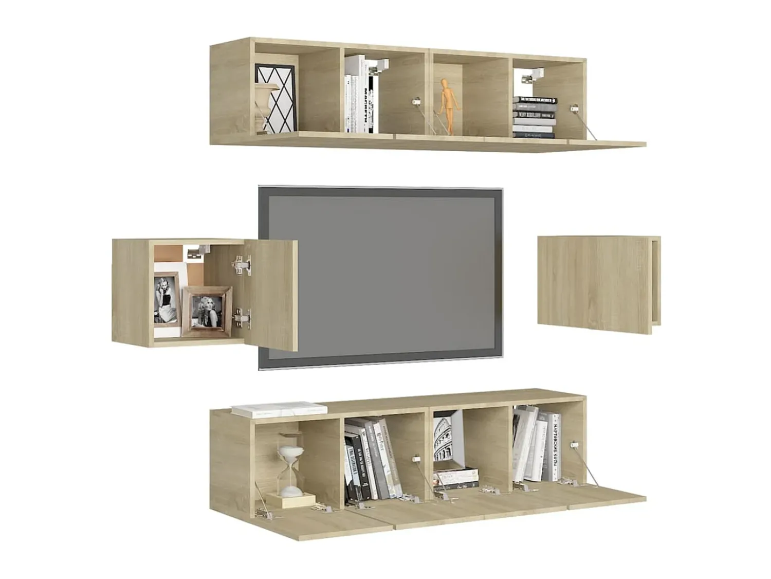 Móvel De Tv| 6 pcs conjunto móveis de TV derivados madeira carvalho sonoma PT175029 Castanho