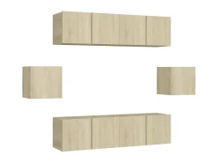 Móvel De Tv| 6 pcs conjunto móveis de TV derivados madeira carvalho sonoma PT175029 Castanho