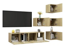 Hot 6 pcs conjunto móveis de TV derivados madeira carvalho sonoma PT707718 Castanho
