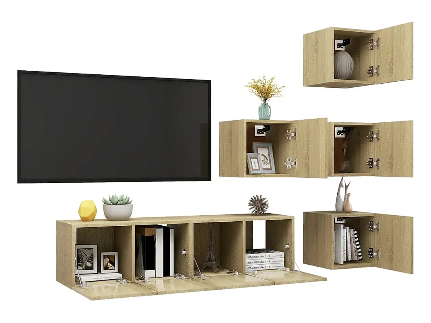 Hot 6 pcs conjunto móveis de TV derivados madeira carvalho sonoma PT707718 Castanho