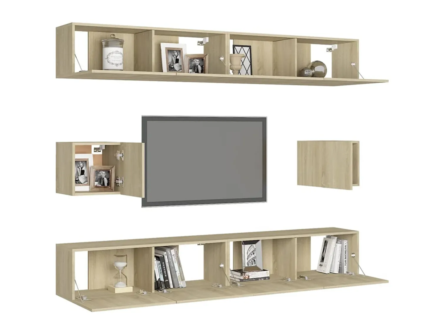 Móvel De Tv* 6 pcs conjunto móveis de TV derivados madeira carvalho sonoma PT303912 Castanho