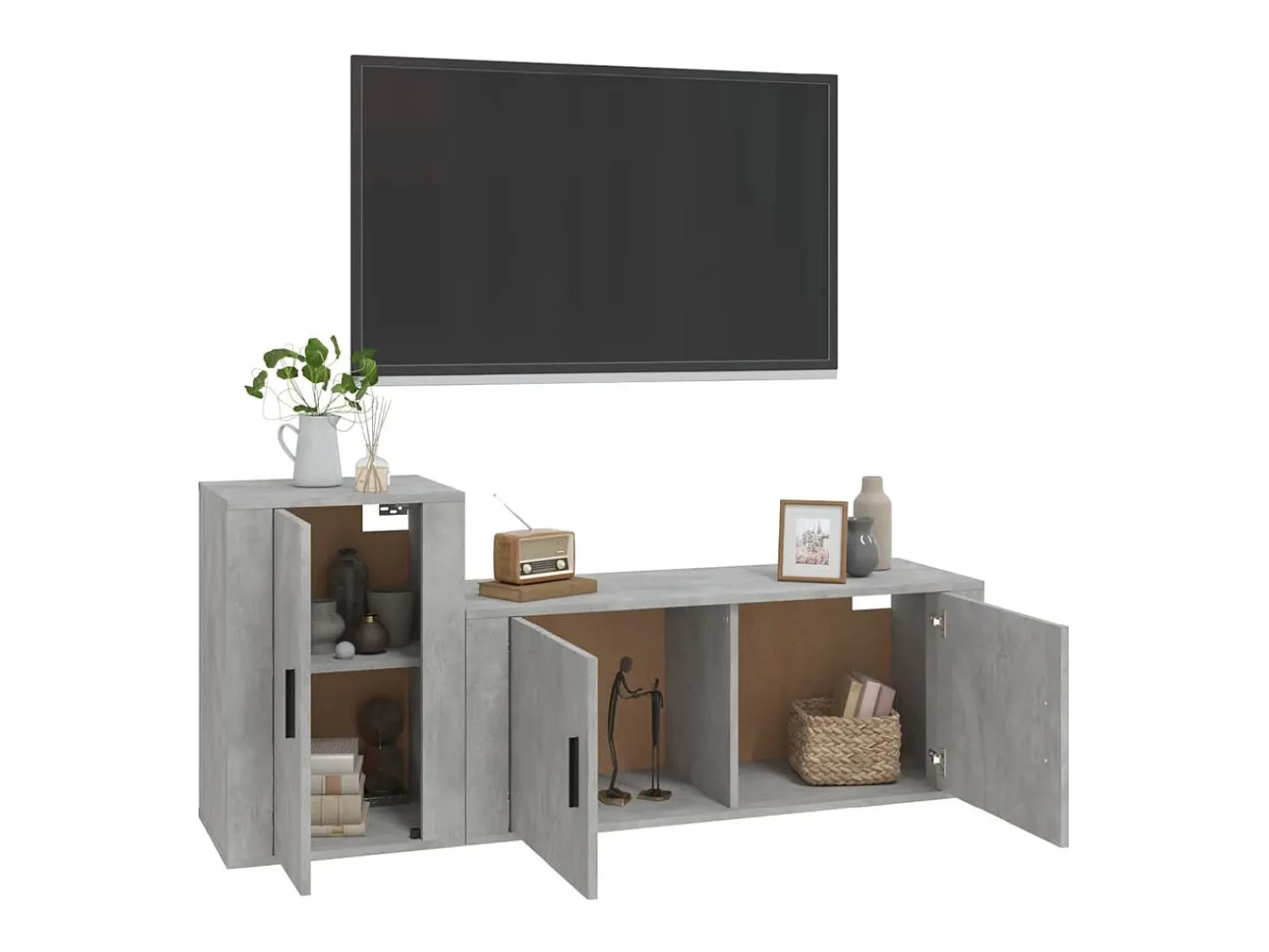 Online 2 pcs conjunto móveis de TV derivados de madeira cinza cimento PT614067 Cinzento