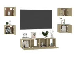 6 pcs conjunto móveis de TV derivados madeira carvalho sonoma PT587982^ Móvel De Tv