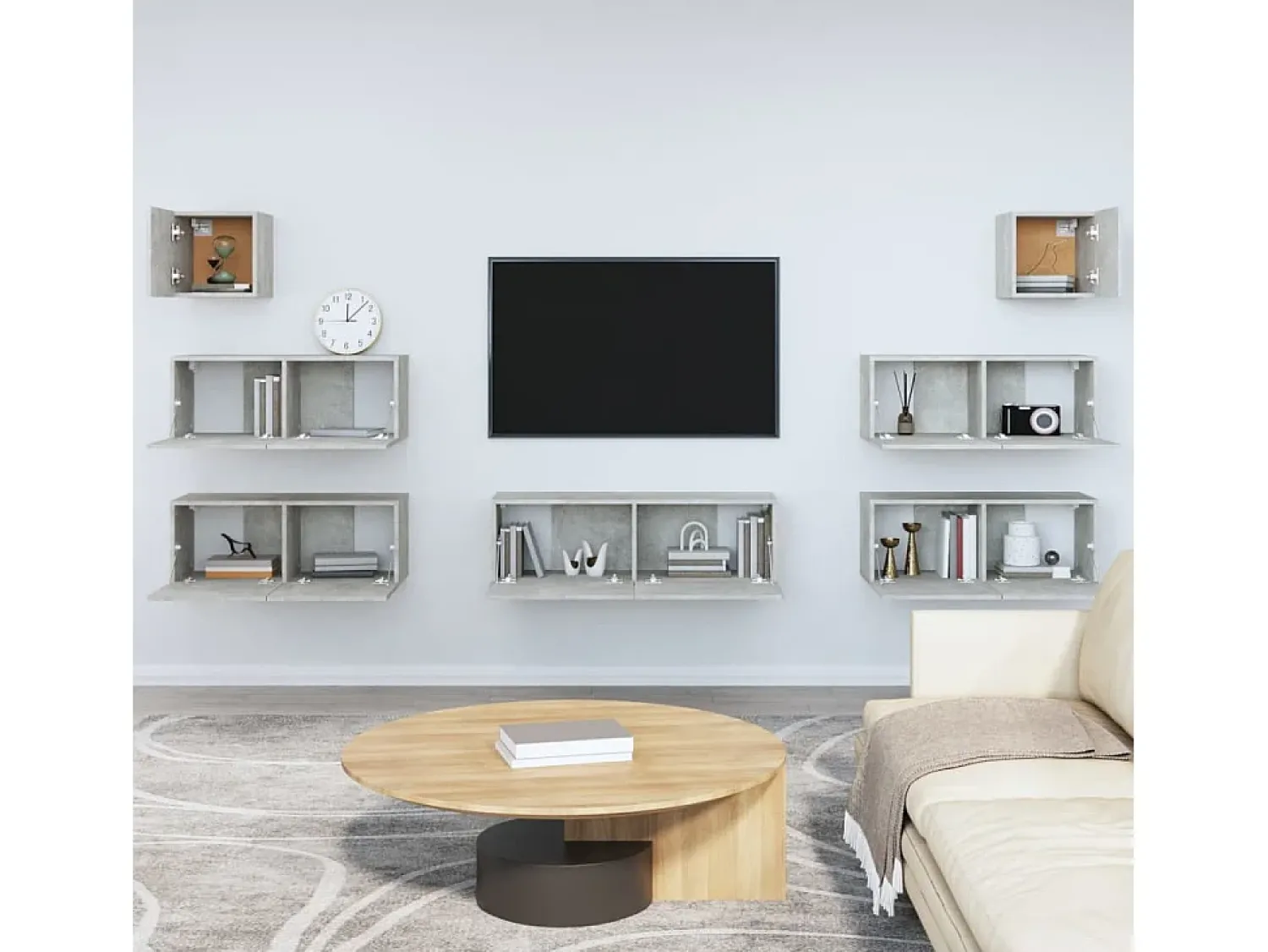 7 pcs conjunto móveis TV derivados de madeira cimento PT637580^ Móvel De Tv